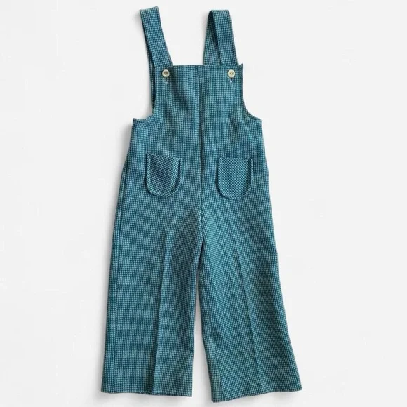Vintage 70s kids green houndstooth overalls - Picture 1 of 7